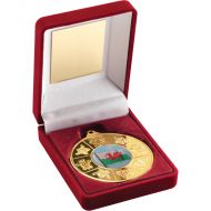 Red Velvet Box Medal Wales Trophy Gold 3.5in