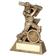 Bronze-Gold Mini Male Cricket Batsman Figure With Plate - 5.5in : New 2022
