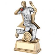 Bronze/Pewter/Red Cricket Bowler Figure With Star Backing Trophy Award - 6in : New 2018