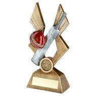 Bronze-Pewter-Red Cricket Ball And Bat On Pointed Backdrop With Plate - 10in : New 2022