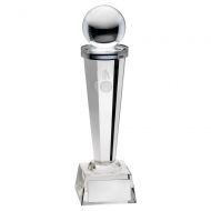 Clear Glass Column with Lasered Cricket Image Trophy Award 8in : New 2020