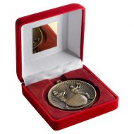 Red Velvet Box And 60mm Medal Cricket Trophy Antique Gold 4in : New 2019