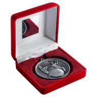 Red Velvet Box And 60mm Medal Cricket Trophy Antique Silver 4in : New 2019