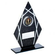 Black Silver Printed Glass Diamond Plaque On Black Base Trophy 7in : New 2019