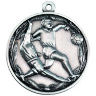 Double Footballer Medal Antique Silver 2in