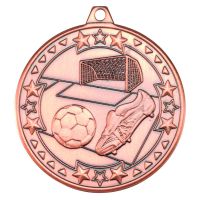 Football Tri Star Medal Bronze 2in