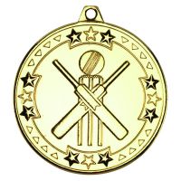 Cricket Tri Star Medal Gold 2in
