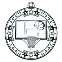 Basketball Tri Star Medal Silver 2in
