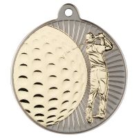 Golf Two Colour Medal - Matt Silver/Gold 2in