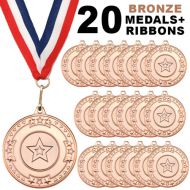 Pack 20 x 50mm Junior Sports Bronze Medals with Red White and Blue Ribbons Kids Party