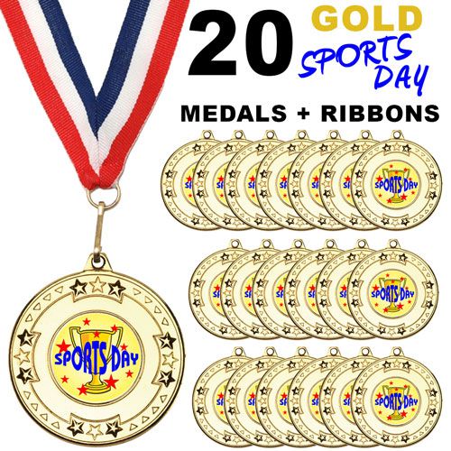 Pack of 5 x Man of the Match Medals & Any Colour Ribbons Gold Football 50mm 