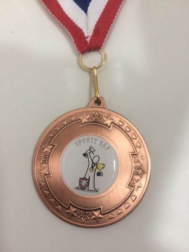 Pack 20 x School Sports Day Bronze Metal Medals with Red White and Blue Ribbons 